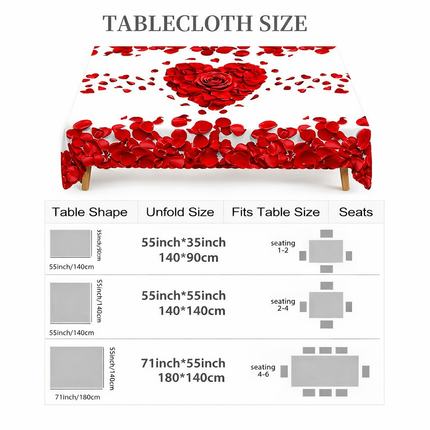 Romantic Rose Petal Heart Tablecloth in Polyester for Elegant Dining | Perfect for Everyday and Special Occasions