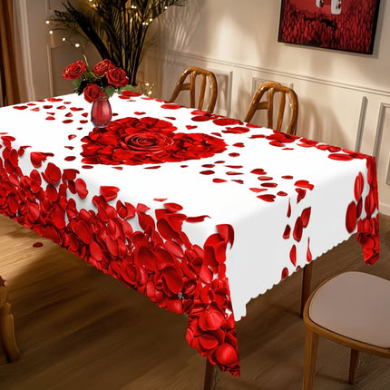 Romantic Rose Petal Heart Tablecloth in Polyester for Elegant Dining | Perfect for Everyday and Special Occasions