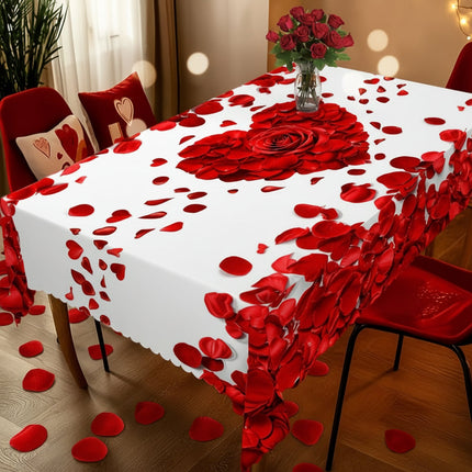Romantic Rose Petal Heart Tablecloth in Polyester for Elegant Dining | Perfect for Everyday and Special Occasions