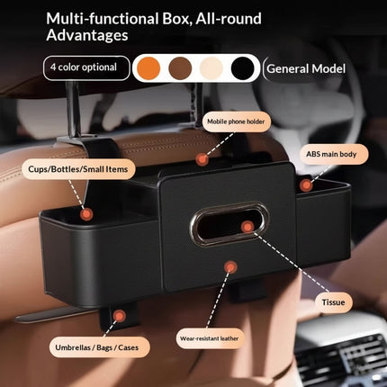 Car Organizer Seat Back Storage Box with Built-in Cup Holder | Durable PU Leather for Easy Access to Essentials