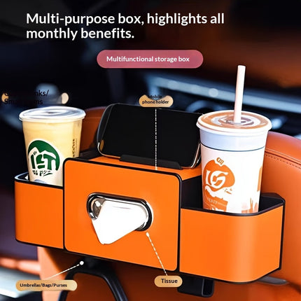 Car Organizer Seat Back Storage Box with Built-in Cup Holder | Durable PU Leather for Easy Access to Essentials