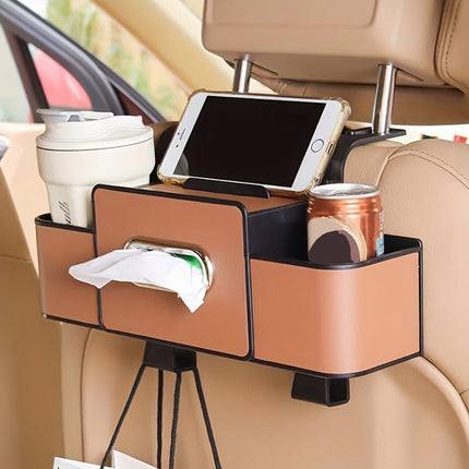 Car Organizer Seat Back Storage Box with Built-in Cup Holder | Durable PU Leather for Easy Access to Essentials