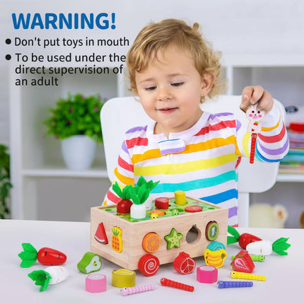 Wooden Montessori Toy Set with Natural Wood Design | Educational Farm Play for Early Learning and Fine Motor Skills