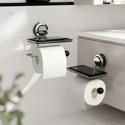 Self-Adhesive Toilet Paper Holder with Modern Wood Grain Design | Drill-Free Installation for Easy Bathroom Organization