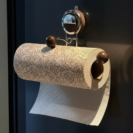Self-Adhesive Toilet Paper Holder with Modern Wood Grain Design | Drill-Free Installation for Easy Bathroom Organization