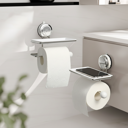 Self-Adhesive Toilet Paper Holder with Modern Wood Grain Design | Drill-Free Installation for Easy Bathroom Organization