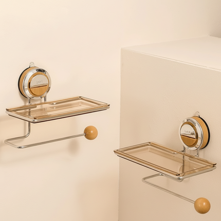 Self-Adhesive Toilet Paper Holder with Modern Wood Grain Design | Drill-Free Installation for Easy Bathroom Organization