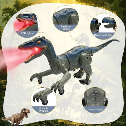 Remote Control Velociraptor Dinosaur Toy with Lights, Sounds & Spray | Interactive Fun for Kids' Imaginative Play