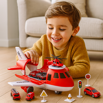 Airplane Toy Vehicle Transport Playset with Multiple Vehicles | Interactive Action Set for Imaginative Play