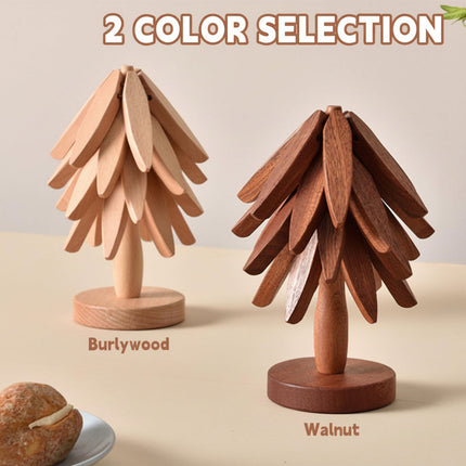 Wooden Folding Trivet Set with Heat Resistance | Space-Saving Tree Design for Protecting Surfaces