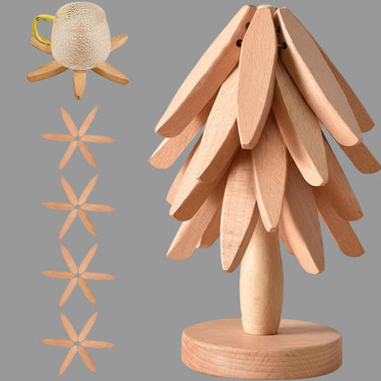 Wooden Folding Trivet Set with Heat Resistance | Space-Saving Tree Design for Protecting Surfaces