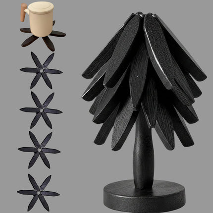 Wooden Folding Trivet Set with Heat Resistance | Space-Saving Tree Design for Protecting Surfaces