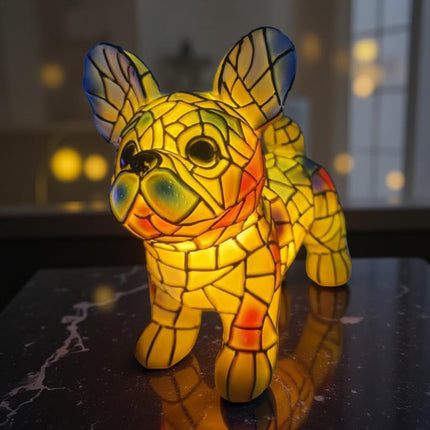 Stained Glass Dog Figurine Table Lamp with Warm Accent Light | Compact Decorative Lighting for Desks and Nightstands