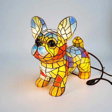Stained Glass Dog Figurine Table Lamp with Warm Accent Light | Compact Decorative Lighting for Desks and Nightstands