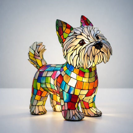 Stained Glass Dog Table Lamp with LED Lighting | Decorative Night Light for Calming Ambiance