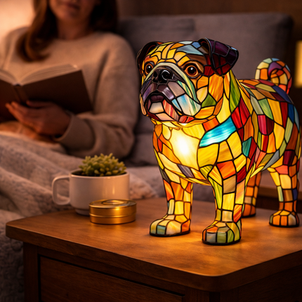 Table Lamp Stained Glass Dog, Rechargeable Cordless Table Lamp with Warm LED Night Light, Small Resin Bedside Lamp_25