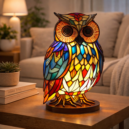 Animal Figurine Table Lamp with Stained Glass Design | Warm LED Accent Light for Cozy Home Decor
