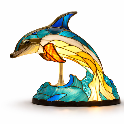 Animal Figurine Table Lamp with Stained Glass Design | Warm LED Accent Light for Cozy Home Decor