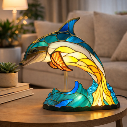 Animal Figurine Table Lamp with Stained Glass Design | Warm LED Accent Light for Cozy Home Decor