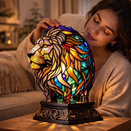 Animal Figurine Table Lamp with Stained Glass Design | Warm LED Accent Light for Cozy Home Decor