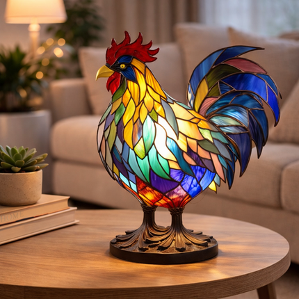 Animal Figurine Table Lamp with Stained Glass Design | Warm LED Accent Light for Cozy Home Decor