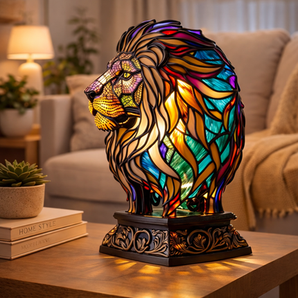Animal Figurine Table Lamp with Stained Glass Design | Warm LED Accent Light for Cozy Home Decor