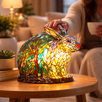 Animal Figurine Table Lamp with Stained Glass Design | Warm LED Accent Light for Cozy Home Decor