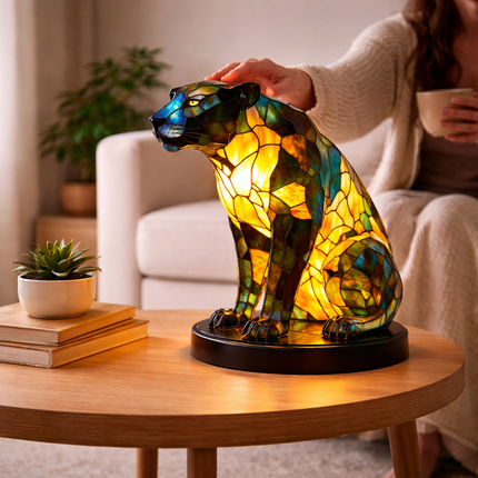 Animal Figurine Table Lamp with Stained Glass Design | Warm LED Accent Light for Cozy Home Decor