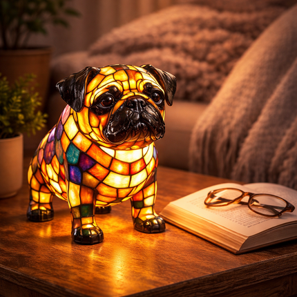 LED Dog Table Lamp with Colorful Stained Glass Design | Cozy Night Light for Bedrooms and Nurseries