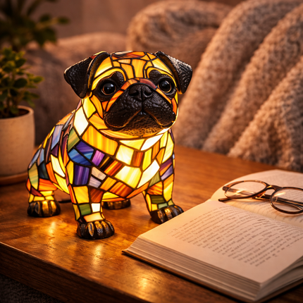 LED Dog Table Lamp with Colorful Stained Glass Design | Cozy Night Light for Bedrooms and Nurseries