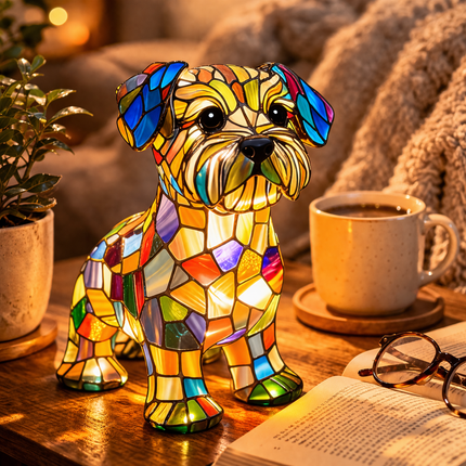 LED Dog Table Lamp with Colorful Stained Glass Design | Cozy Night Light for Bedrooms and Nurseries