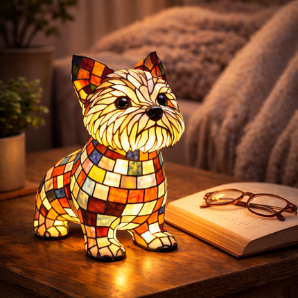 LED Dog Table Lamp with Colorful Stained Glass Design | Cozy Night Light for Bedrooms and Nurseries