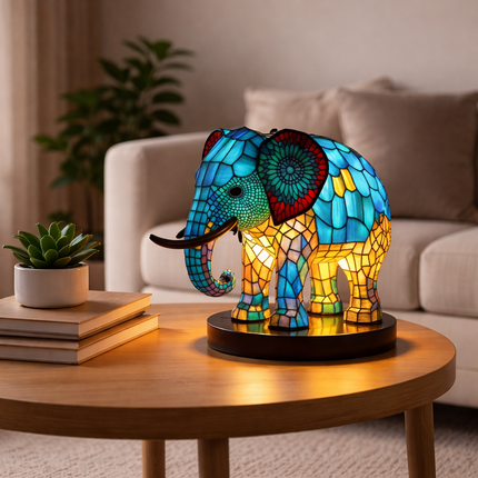 Animal Figurine Table Lamp with Stained Glass Design | Warm LED Accent Light for Cozy Home Decor