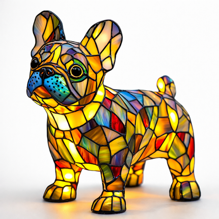 Table Lamp Stained Glass Dog, Rechargeable Cordless Table Lamp with Warm LED Night Light, Small Resin Bedside Lamp_01