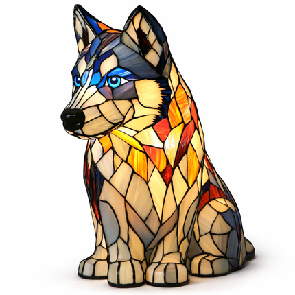 Table Lamp Stained Glass Dog, Rechargeable Cordless Table Lamp with Warm LED Night Light, Small Resin Bedside Lamp_18