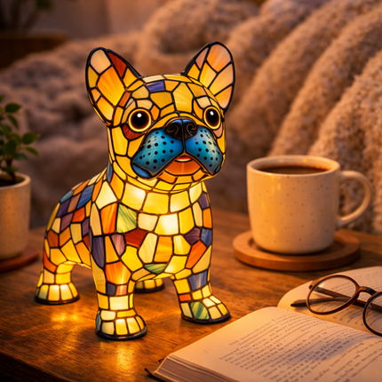 LED Dog Table Lamp with Colorful Stained Glass Design | Cozy Night Light for Bedrooms and Nurseries