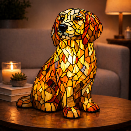 Table Lamp Stained Glass Dog, LED Night Light Decorative Desk Lamp, Small Resin Bedside Lamp for Bedroom_11