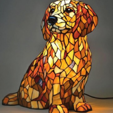 Table Lamp Stained Glass Dog, LED Night Light Decorative Desk Lamp, Small Resin Bedside Lamp for Bedroom_12