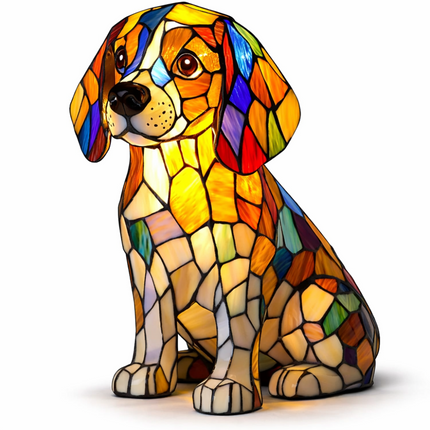 Table Lamp Stained Glass Dog, LED Night Light Decorative Desk Lamp, Small Resin Bedside Lamp for Bedroom_15
