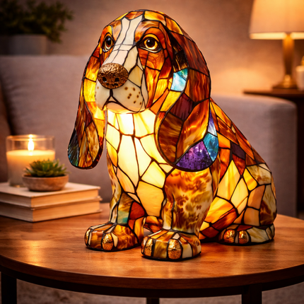 Table Lamp Stained Glass Dog, LED Night Light Decorative Desk Lamp, Small Resin Bedside Lamp for Bedroom_16