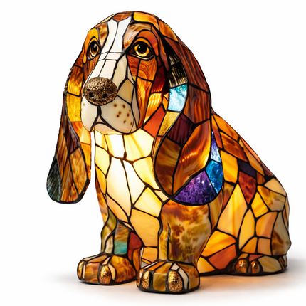 Table Lamp Stained Glass Dog, LED Night Light Decorative Desk Lamp, Small Resin Bedside Lamp for Bedroom_18