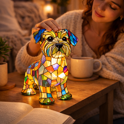 LED Dog Table Lamp with Colorful Stained Glass Design | Cozy Night Light for Bedrooms and Nurseries