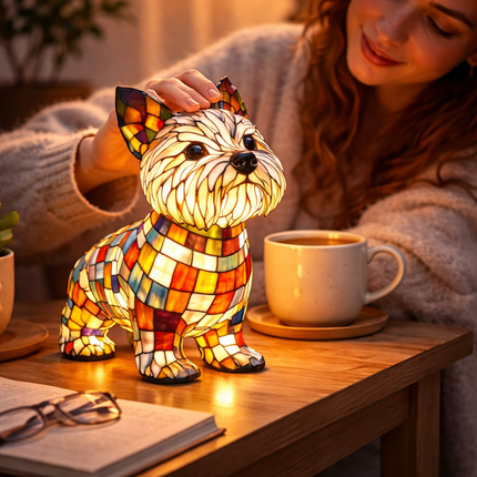 LED Dog Table Lamp with Colorful Stained Glass Design | Cozy Night Light for Bedrooms and Nurseries