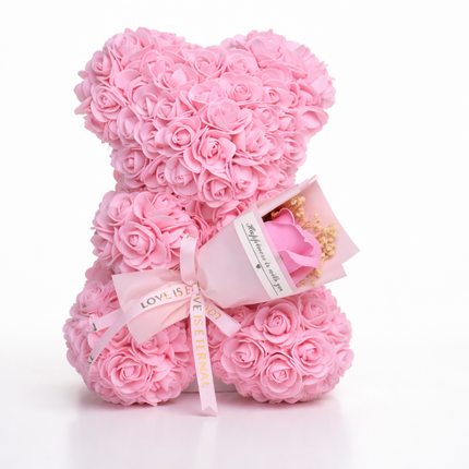 Artificial Rose Bear Table Decor for Valentine's Gift | Durable Floral Display for Romantic Home Accents