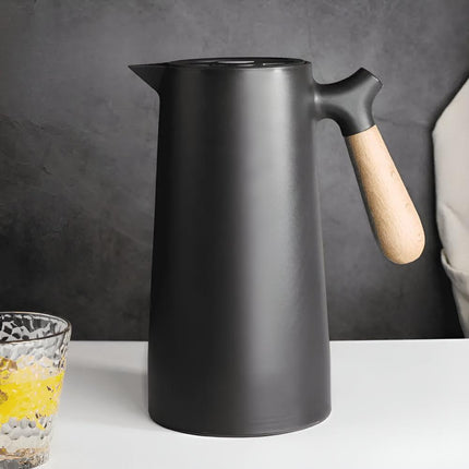 Coffee Carafe with Wood Handle, Vacuum Insulated Carafe for Hot Drinks, 33.8 fl oz Thermal Water Carafe with Glass Liner_01