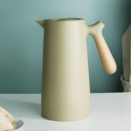 Insulated Thermal Carafe with Wood Handle for Hot & Cold Beverages | 1L Beverage Server for Daily Use
