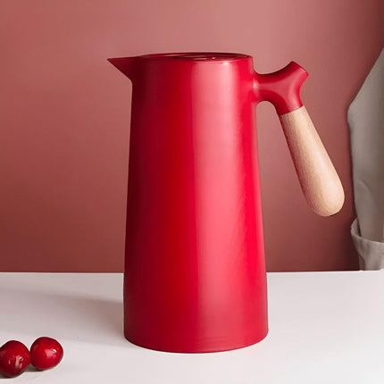 Insulated Thermal Carafe with Wood Handle for Hot & Cold Beverages | 1L Beverage Server for Daily Use