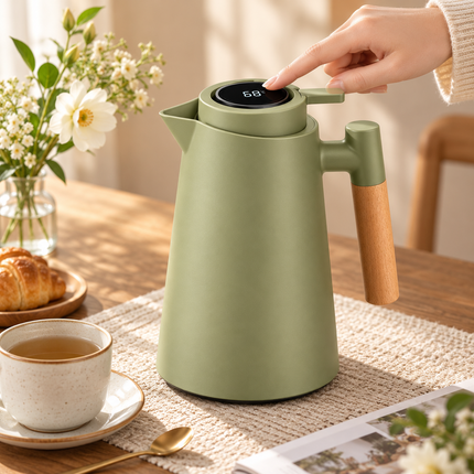 Tea Kettle with Temperature Display, Hot Water Kettle for Coffee, Double Wall Insulated Carafe with Wooden Handle_07