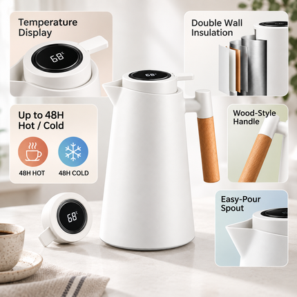 Tea Kettle with Temperature Display, Hot Water Kettle for Coffee, Double Wall Insulated Carafe with Wooden Handle_08