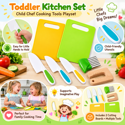 Toddler Kitchen Set, Kids Chef Cooking Tools Playset, Pretend Play Toys with Toy Kitchen Utensils for Role Play_04